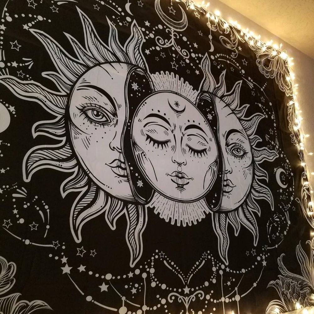 Mystical Black and White Celestial Tapestry Wall Decor